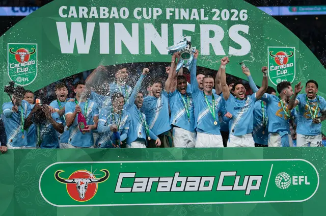 Man City celebrate Carabao Cup win