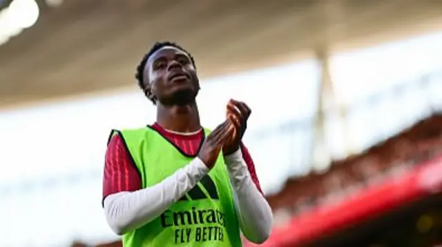 Bukayo Saka of Arsenal FC (7) warms up