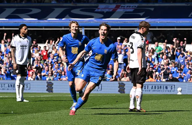 Phil Neumann celebrates giving Birmingham the lead against Bristol City