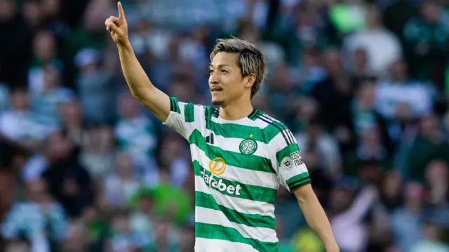 Celtic's Daizen Maeda celebrates scoring to make it 1-0
