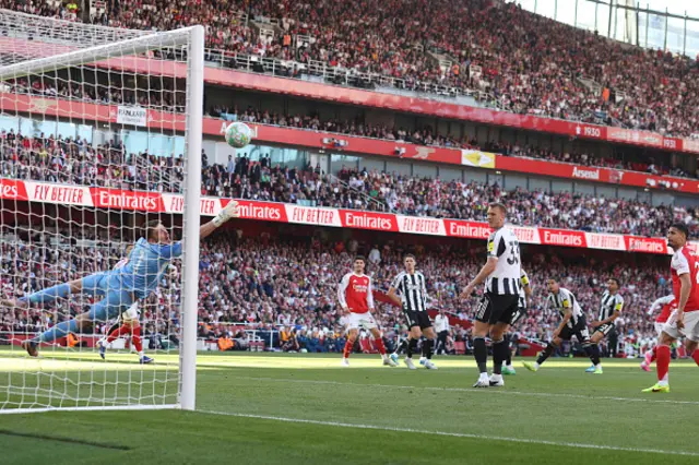 Newcastle United goalkeeper Nick Pope is beaten by the opening goal scored by Eberechi Eze