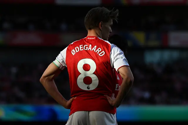 Martin Odegaard of Arsenal looks on