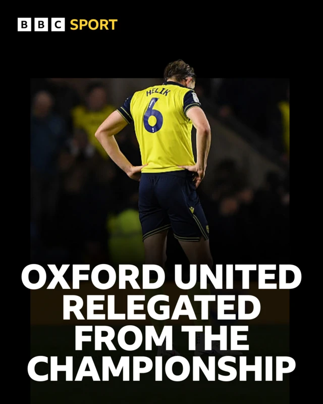Oxford United relegated from the Championship with a photograph of a downcast Michal Helik