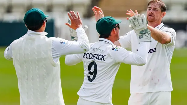 Worcestershire celebrate taking wicket