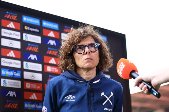 Rita Guarino, Manager of West Ham United, speaks to the media
