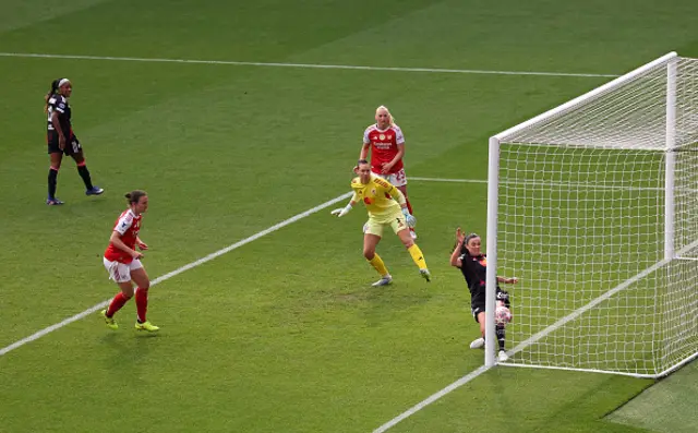 Ingrid Engen of OL Lyonnes fails to stop a own goal by Christiane Endler
