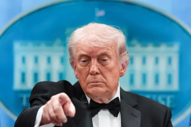 U.S. President Donald Trump takes questions from media at a press briefing at the White House, following a shooting incident during the annual White House Correspondents’ Association dinner, in Washington,