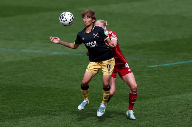 Riko Ueki of West Ham United controls the ball while under pressure from Grace Fisk