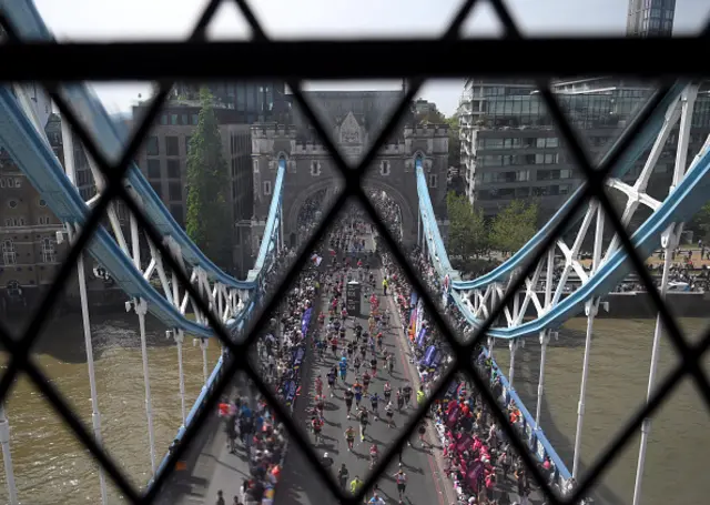 Runners crossing Tower Bridge