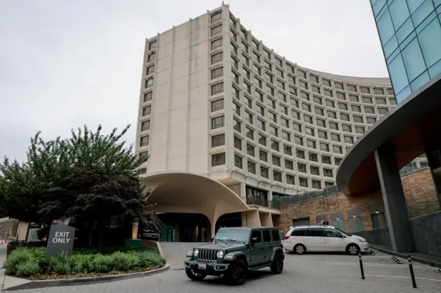 The Washington Hilton hotel, where a shooting incident occurred yesterday night at the annual White House Correspondents' Association dinner, in Washington