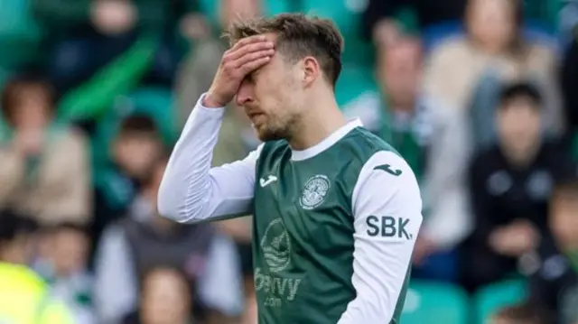 Hibernian's Felix Passlack after being sent off