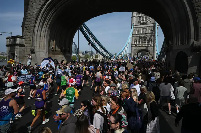 Runners crossing Tower Bridge