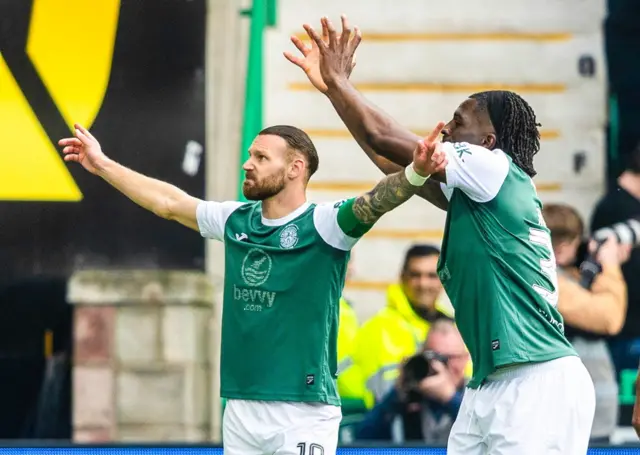 Martin Boyle celebrates his early goal for Hibs