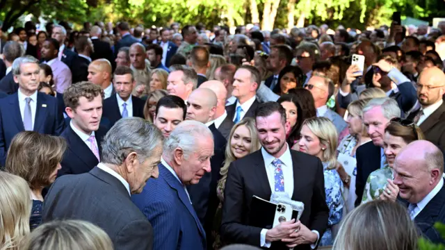 King Charles attends a garden party at the British Embassy on day one of the Royal's State Visit to the United States of America, in Washington, DC., U.S., April 27, 2026.