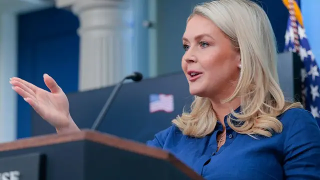 White House Press Secretary Karoline Leavitt speaks during a news briefing in the James S. Brady Press Briefing Room of the White House on April 8, 2026 in Washington, DC