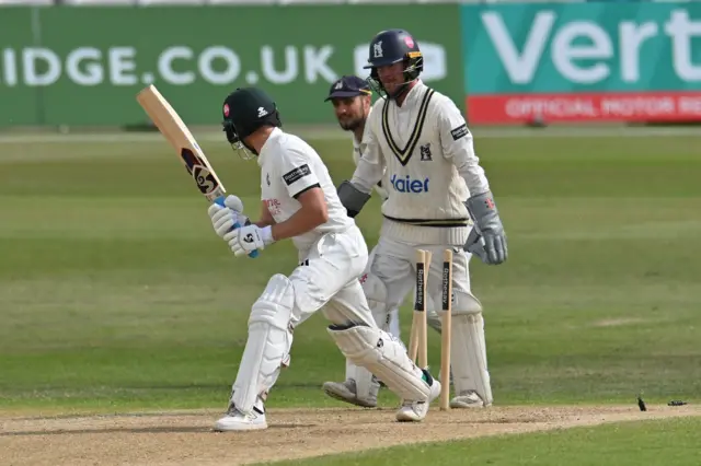 Joe Clarks is bowled