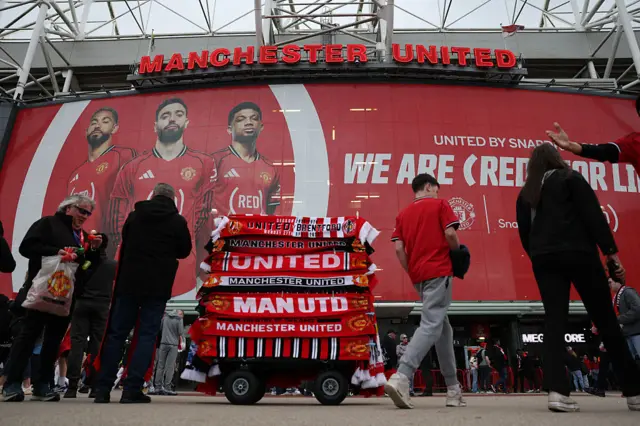 Fans start to arrive for the English Premier League football match between Manchester United and Brentford