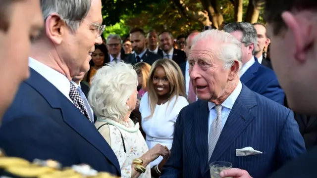 US Treasury Secretary Scott Bessent shakes hands with King Charles