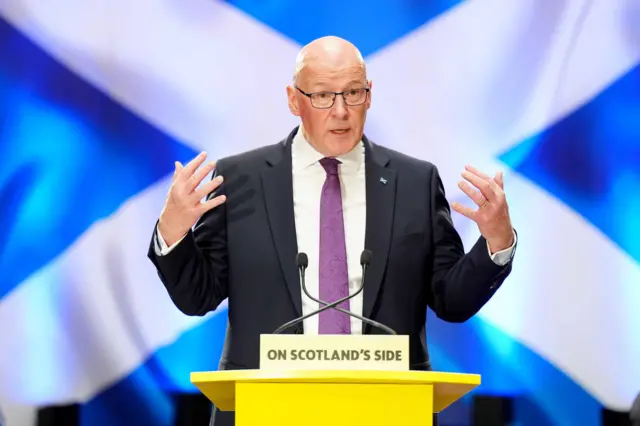 cottish National Party (SNP) leader John Swinney delivers a speech on the early actions a re-elected SNP Government would take to support people, at Pearce Institute, Glasgow
