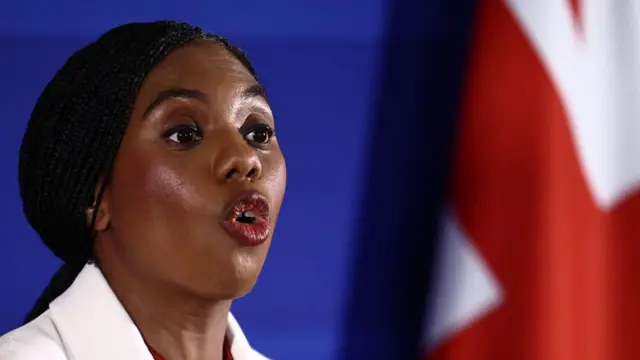 Kemi Badenoch speaks at a press conference in central London on April 17, 2026.