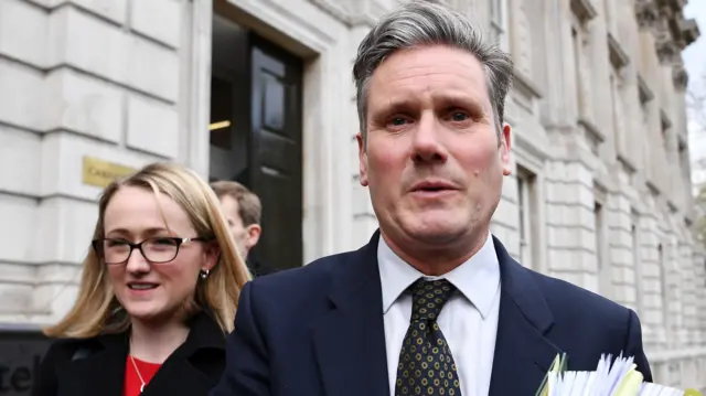 Shadow Brexit Secretary Keir Starmer and Shadow Business Secretary Rebecca Long-Bailey leaving the Cabinet Office in Whitehall, London, on Thursday April 4th 2019.