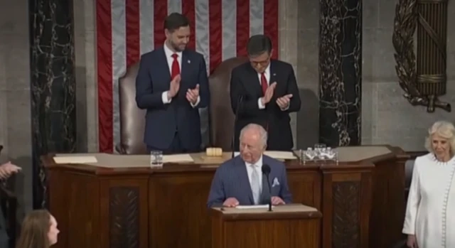 King Charles in the House chamber below JD Vance and Mike Johnson.