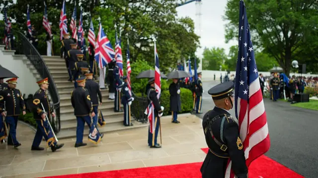 US military figures set up outside the White House
