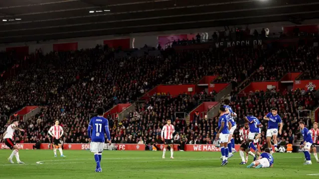 Ryan Manning's free-kick squirms through the Ipswich wall