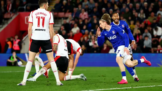 Jack Clarke peels away to celebrate after equalising at Southampton