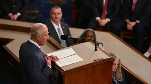 The King speaking to Congress, in a photo taken from a high, right-hand angle.