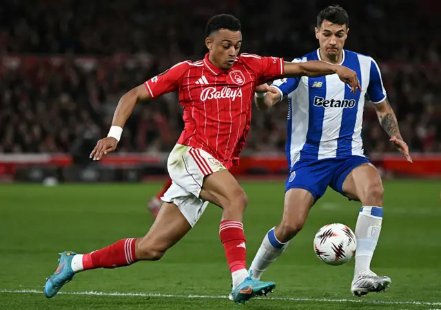 Dan Ndoye playing for Nottingham Forest