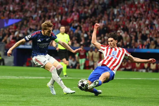 Martin Odegaard shot blocked.