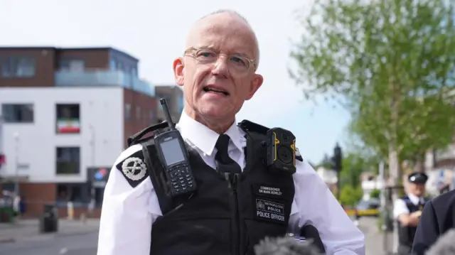 Metropolitan Police commissioner Mark Rowley speaks to media.