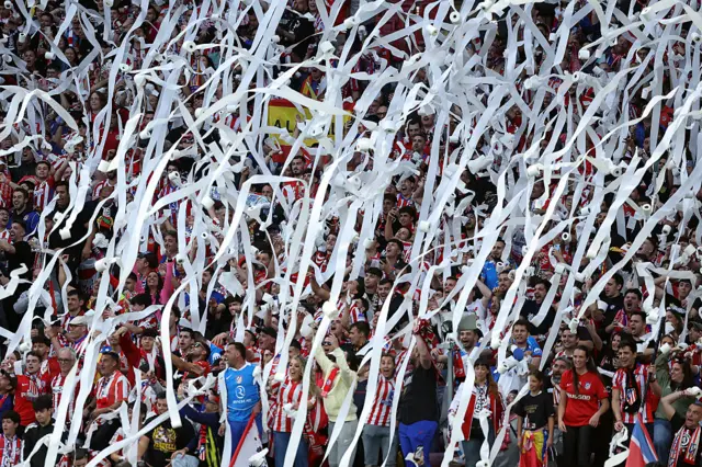 Toilet roll thrown by Atletico Madrid supporters