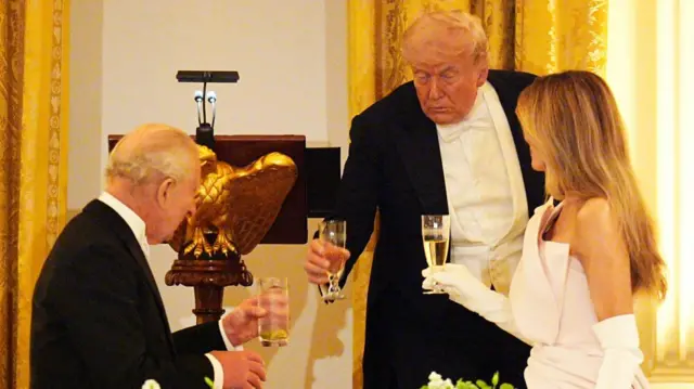 President Donald Trump and First Lady Melania Trump toast King Charles III