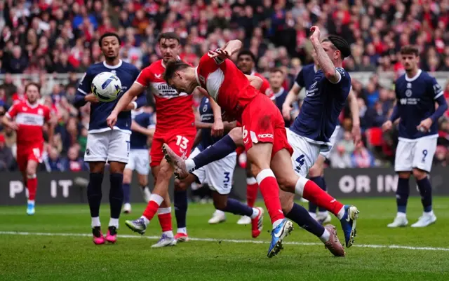 Dael Fry heads in the opening goal for Middlesbrough against Millwall