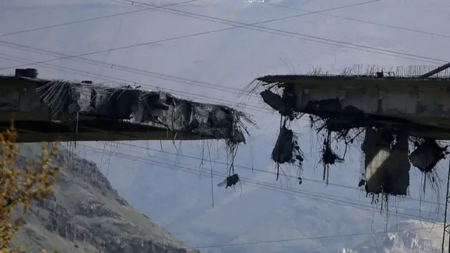 ignificant sections of the B1 Bridge are seen destroyed after an airstrike attributed to the United States and Israel targeted the site near Tehran, in Karaj, Iran, on April 03, 2026.