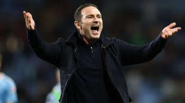 Coventry boss Frank Lampard celebrates at full-time after the 3-2 win over Derby