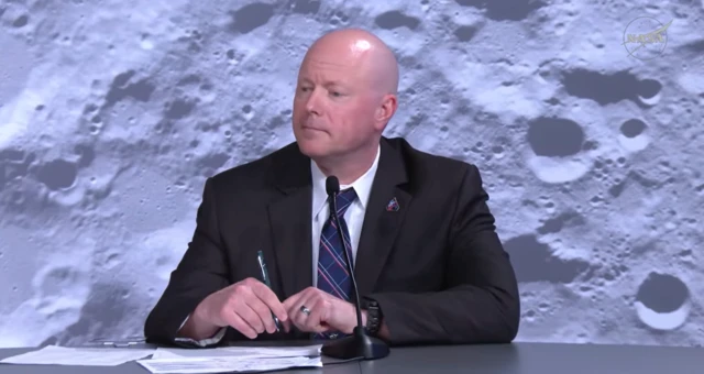 NASA flight director Judd Frieling talks to reporters about the Artemis II mission