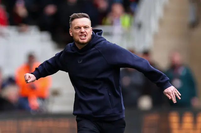 Middlesbrougb boss Kim Hellberg celebrates Dael Fry's goal