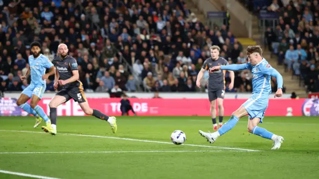 Josh Eccles has a shot at goal