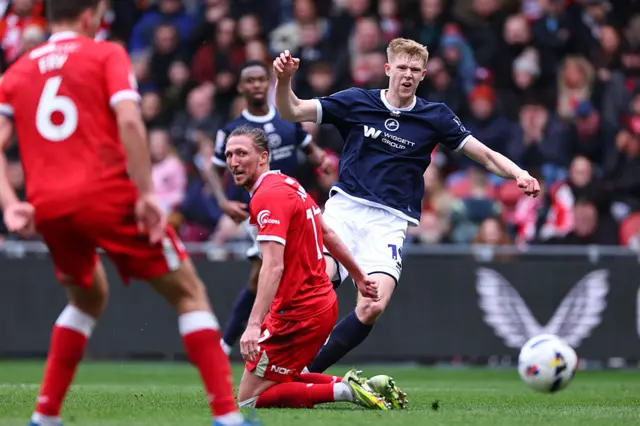 Josh Coburn curls Millwall in front at Middlesbrough