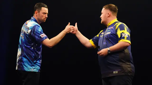 Luke Humphries (left) and Luke Littler before the final on night thirteen of the BetMGM Premier League 2026 at P&J Live, Aberdeen