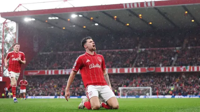 Neco Williams of Nottingham Forest celebrates after scoring his side's first goal