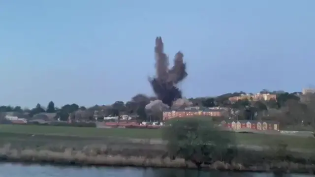 A bomb being disposed off in Exeter.