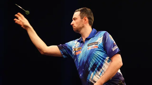 Luke Humphries durnig his match against Michael van Gerwen on night thirteen of the BetMGM Premier League 2026 at P&J Live, Aberdeen