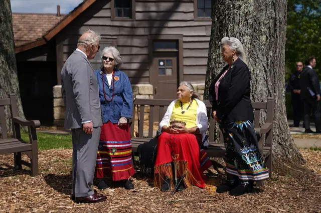 King Charles greets members of the Monacan Indian Nation