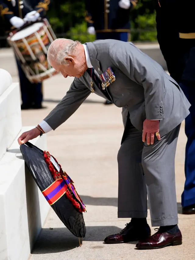 Britain's King Charles takes part in a wreath-laying ceremony