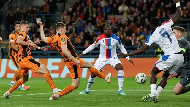 : Oleh Ocheretko of FC Shakhtar Donetsk scores his team's first goal