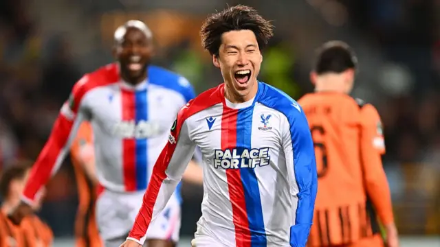 Daichi Kamada of Crystal Palace celebrates scoring his team's second goal